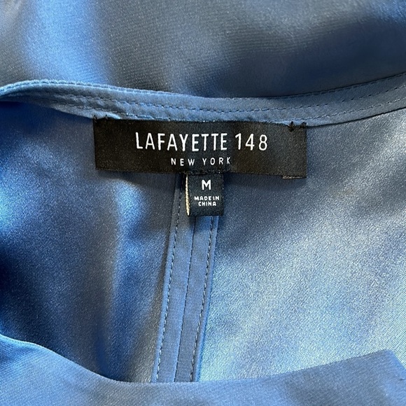 LAFAYETTE 148 Silk Blue Notched Neck Top Blouse Career Shirt Sz M - Picture 8 of 9